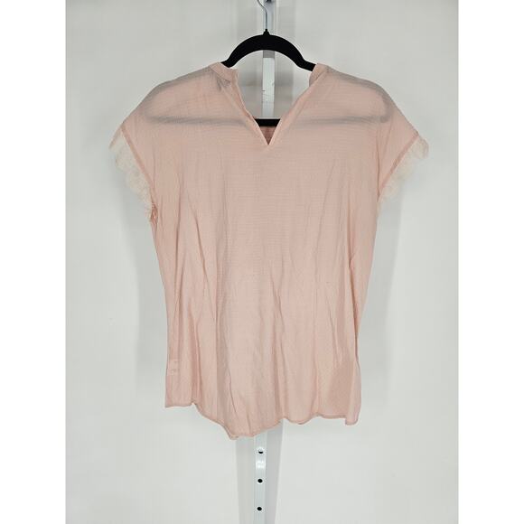 Express Women's Pink Cap Sleeve Lace Pieced Round Neck Pullover Top Size M - Picture 4 of 4
